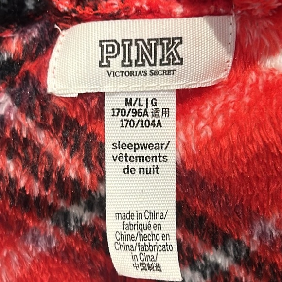 Victoria's Secret Pink Fluffy Plush Robe Red Plaid Size M/L - Picture 9 of 14